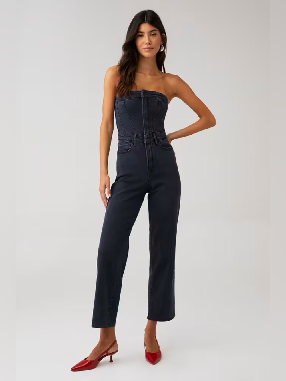 GOOD AMERICAN Women's Tube '90s Jumpsuit in Wahsed Black Size Medium